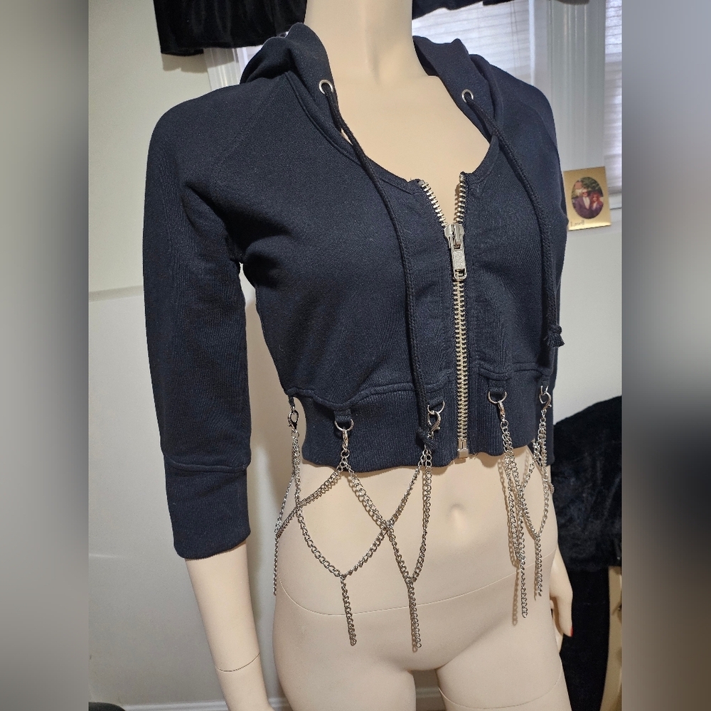 VTG Lip Service Crop Hoodie Detachable Chains Cropped Medium RARE 73-251 18854